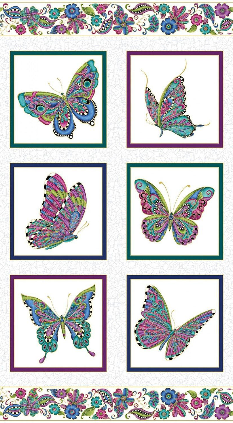 Alluring Butterflies PANEL by Benartex (24" x 44") 13304M-09 Wht