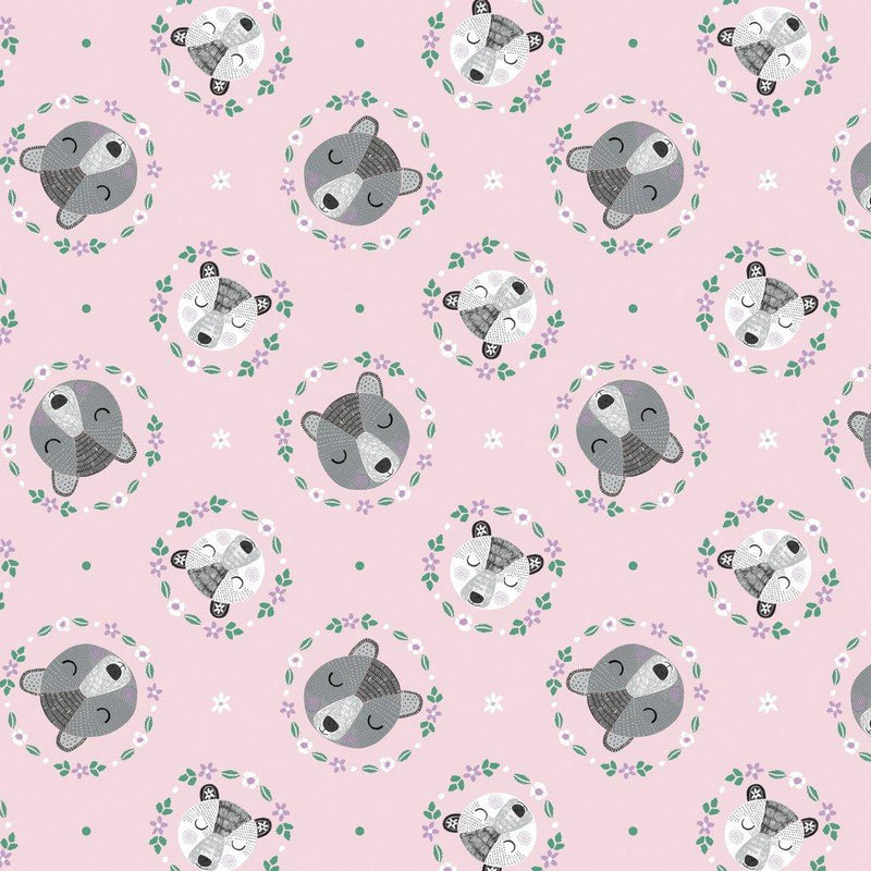 Bear Wreath Printed Flannel by Camelot - 21181502B-03 Pink