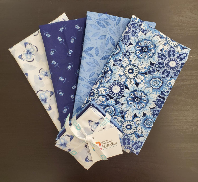 Blooming Blue by Wilmington FQ Bundle 4pc - (approx 20" x 22")