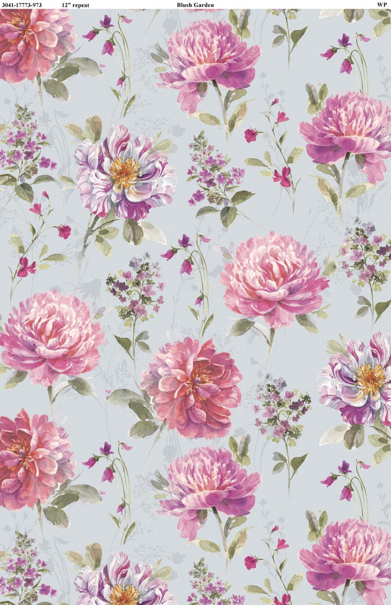 Blush Garden by Wilmington - Large Floral Grey 3041-17773-973