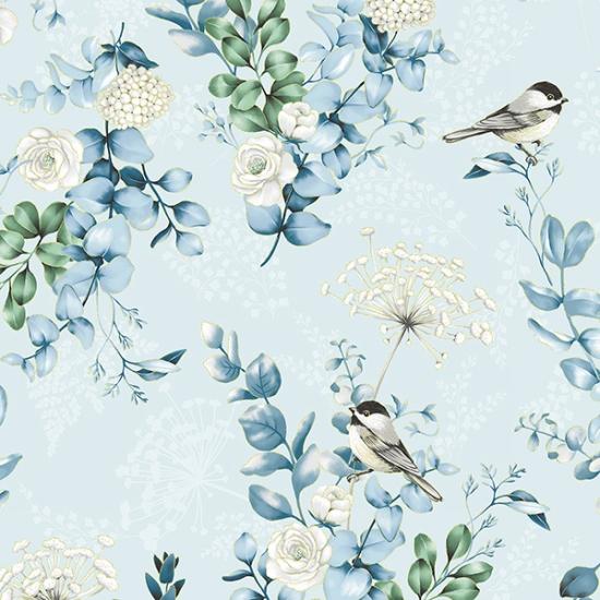 Chickadee Cheer by Hoffman - Dusty-Blue-Gold 27173-7