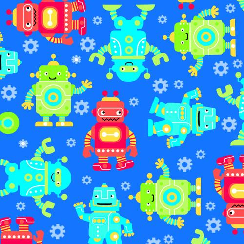 Comfy Flannel Prints by A.E. Nathan -  Robots on Blue 0973-77 Blue