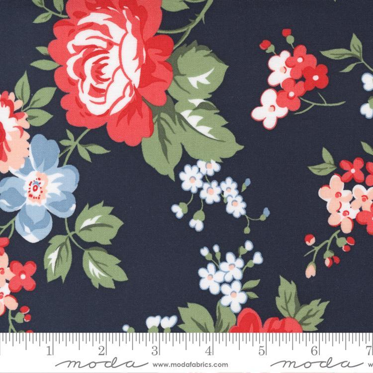 Dwell by Camille Roskelley for Moda - Large Floral Rose Dk Blue 55270-12