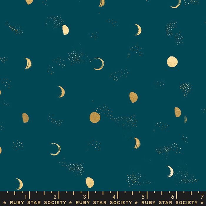 Firefly by Ruby Star Society for Moda - Moon Phases on Dk Teal 2073M-13