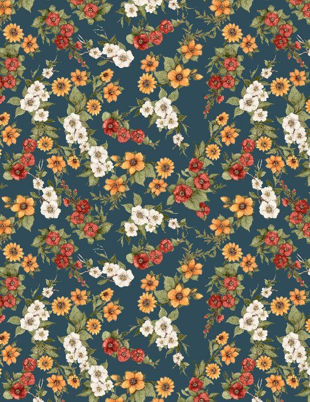 Garden Gate Roosters by Wilmington - Floral Teal 3023-39814-413