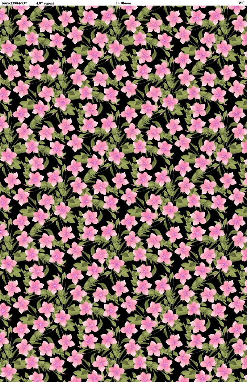 In Bloom by Wilmington - Pink Flowers on Black 1665-33884-937