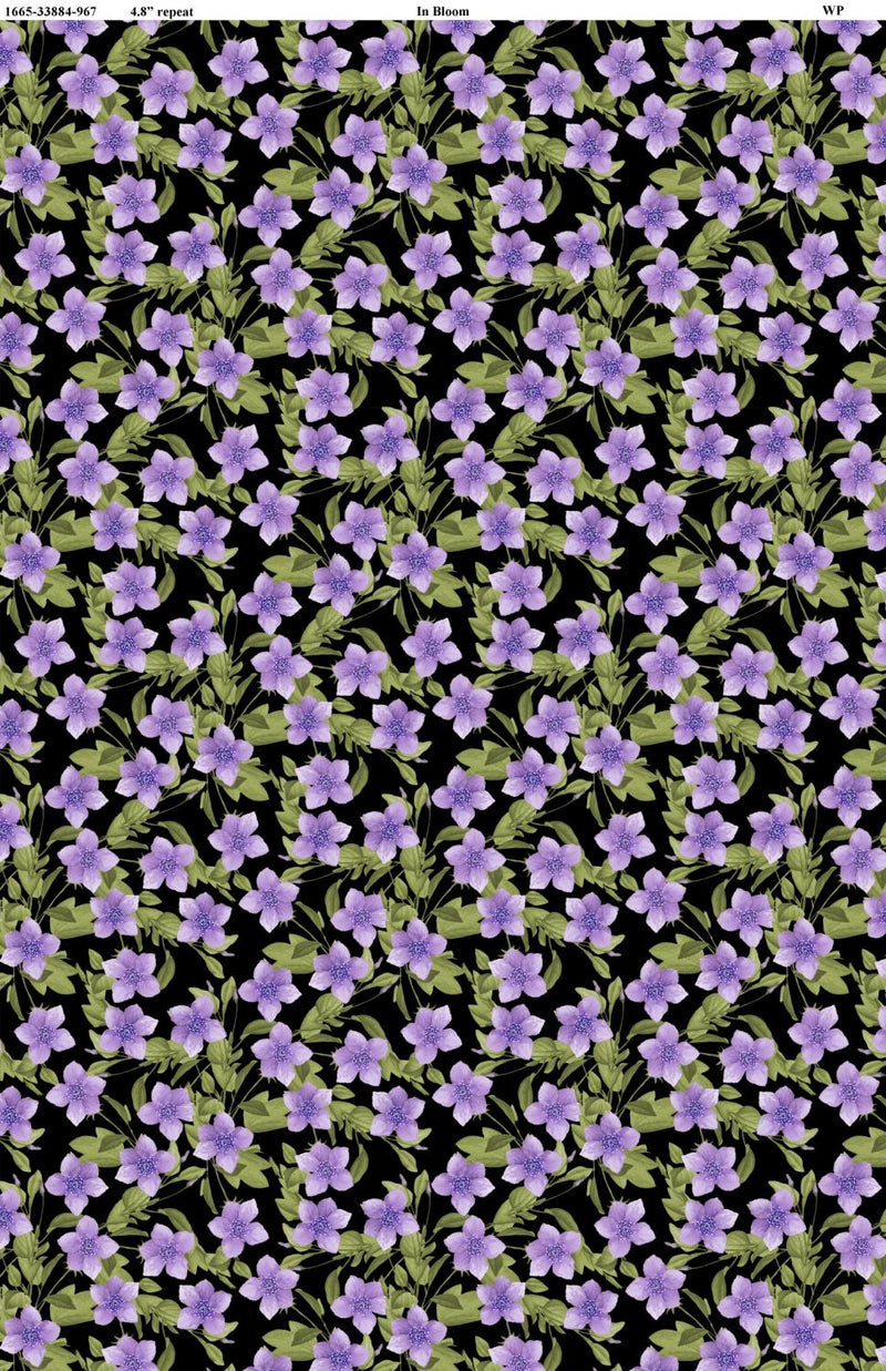 In Bloom by Wilmington - Purple Flowers on Black 1665-33884-967