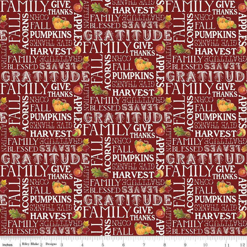Monthly Placemats by Riley Blake - Fall Text Barn Red C12421