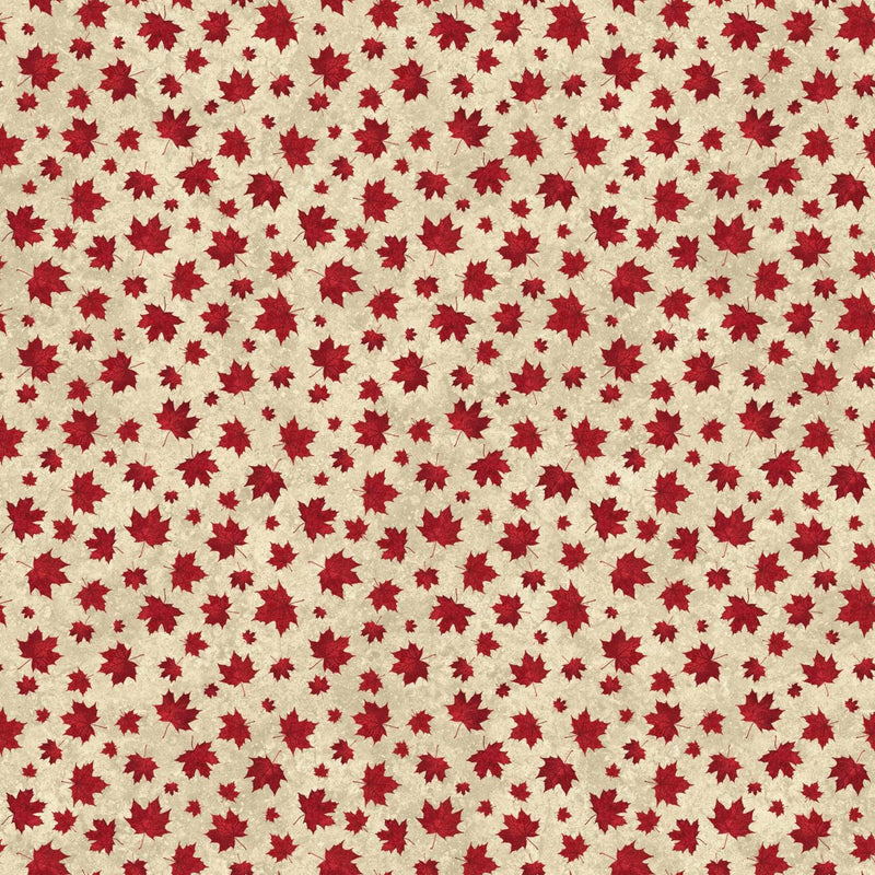 Oh Canada 10 by Northcott - Small Leaves Beige Red 24269-14