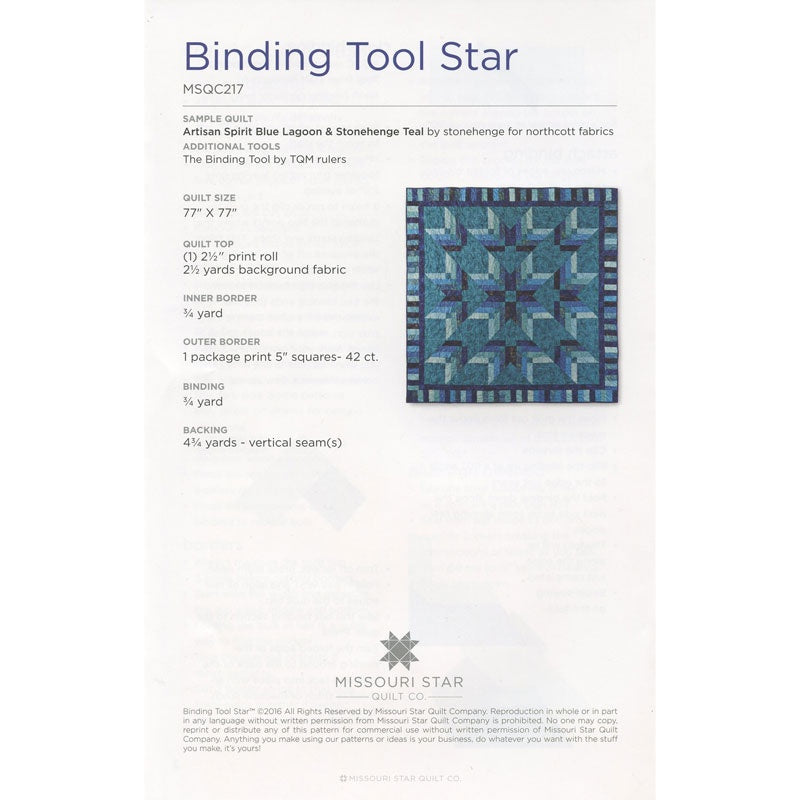 Binding Tool Star Pattern by Missouri Star Quilt co - PAT932