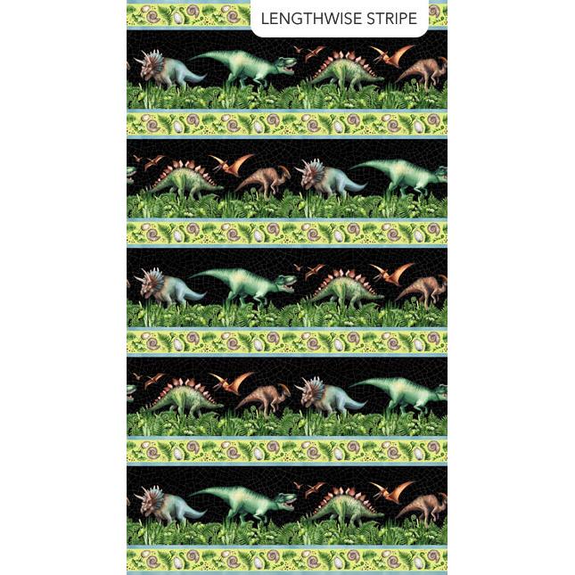 Paleo Tales by Northcott - Border Stripe Multi Black DP26781-99
