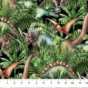 Paleo Tales by Northcott - Dino Jungle Multi Black DP26782-99