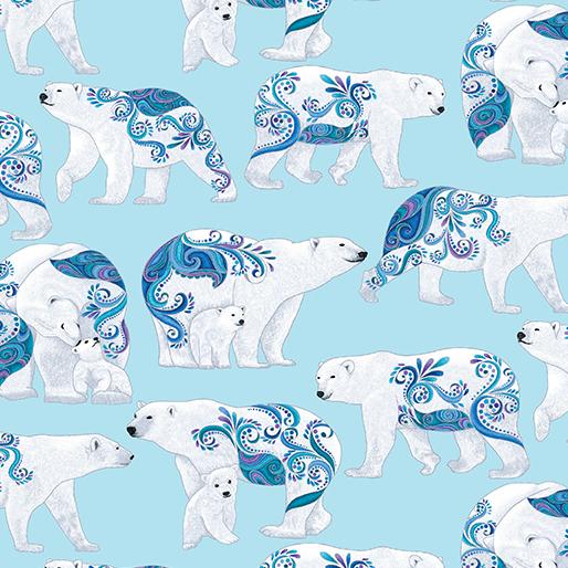 Polar Attitude by Benartex - Sm Polar Bears Pearlescent Lt Teal 13430P-80