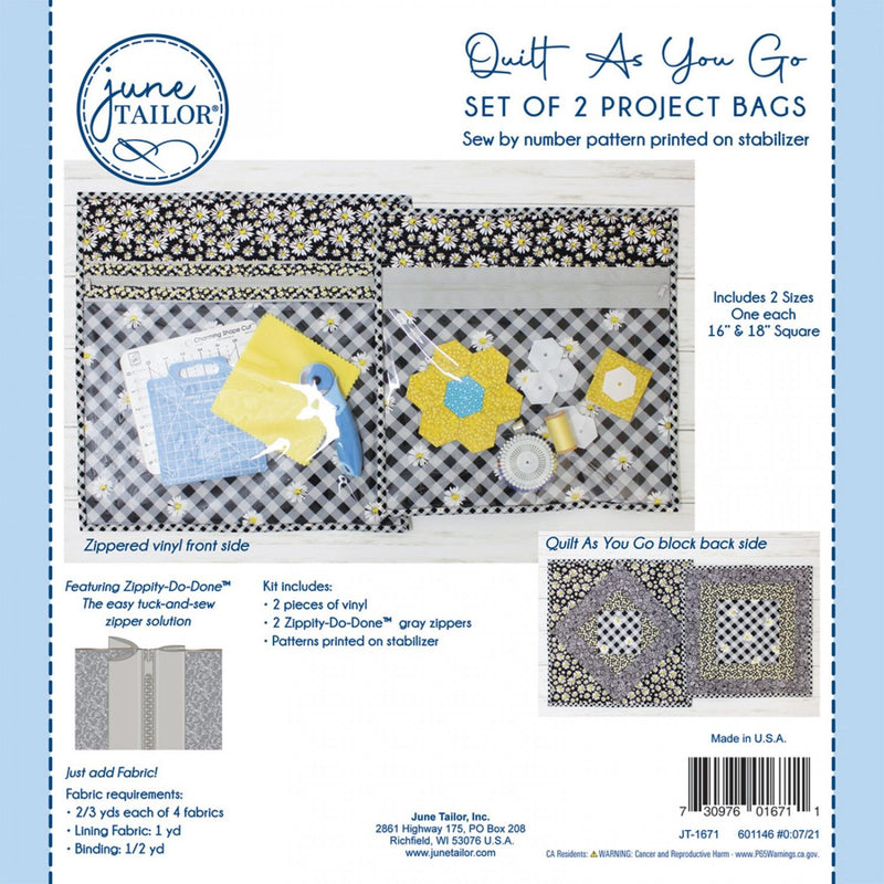 Quilt As You Go Zippity Do Done Kit - (2 Bags 16" & 18") - Grey JT1671