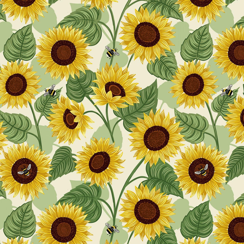 Sunflowers by Lewis & Irene - Large Sunflower Bee on Cream A743-1