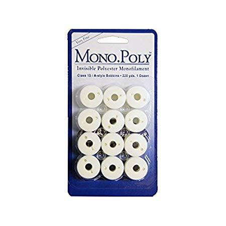 Superior Threads MonoPoly Pre-wound Class 15/A-style bobbins 12 Pk - Clear - 119-CL15-SM