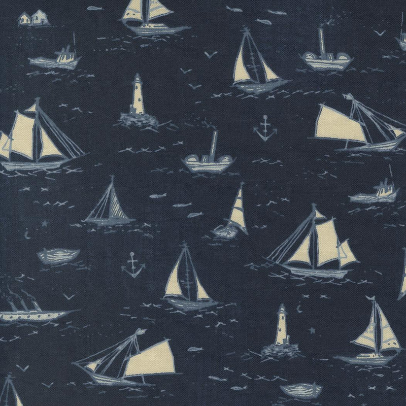 To The Sea by Janet Clare for Moda - Ships on Dark Ocean 16930-11