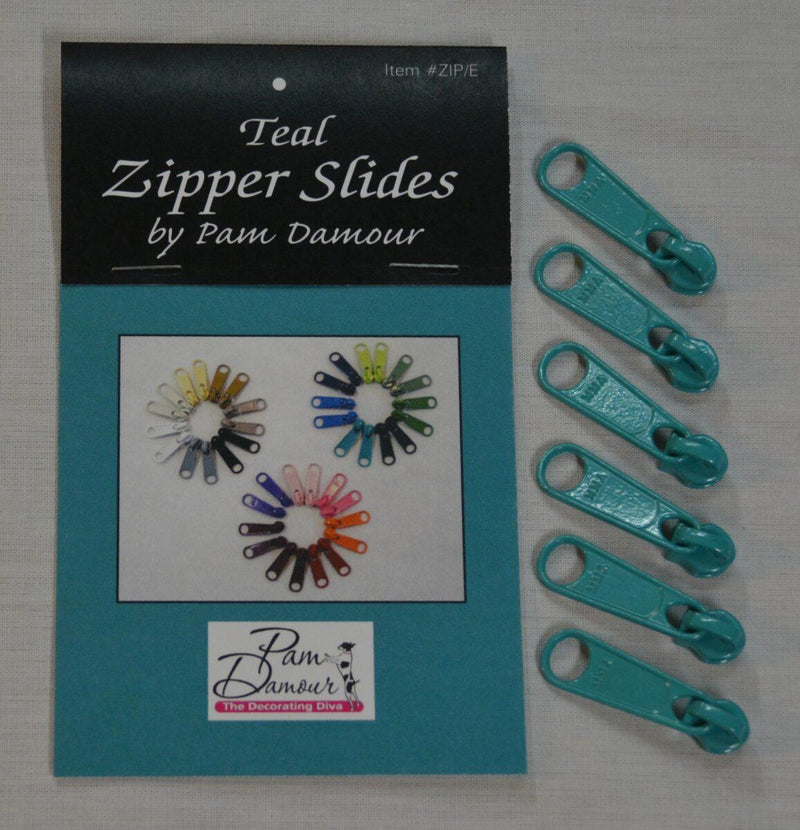 Zipper Slides by Pam Damour - 6 sliders- TEAL- ZIP/E